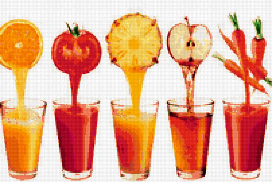 соки - апельсин, яблоко, стакан, завтрак, фрукты, помидор, ананас, сок, морковь - предпросмотр