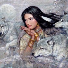 Оригинал схемы вышивки «Девушка с волками» (№363268)
