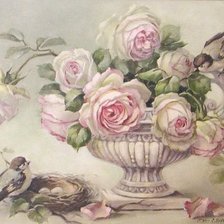 Оригинал схемы вышивки «розы в вазе» (№363293)