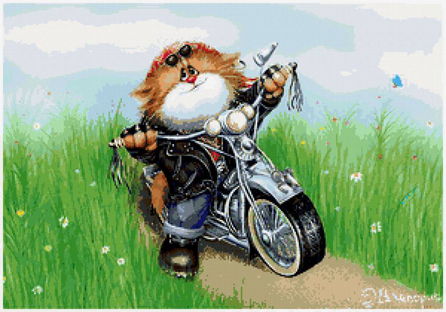 кот-байкер - мотоцикл, кот, лето - предпросмотр