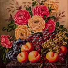 Оригинал схемы вышивки «пионы с фруктами» (№364334)