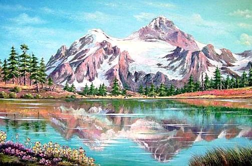 Горный пейзаж - озеро, сосны, горы, пейзаж - оригинал