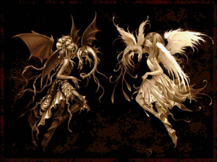 Ангел и демон - ангел, девушка, фэнтези - предпросмотр