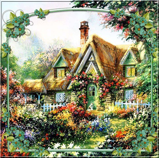 домик - дом, дворик, полисадник, природа, цветы - оригинал