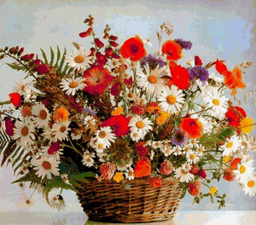 Летний букет - ромашки, цветы, маки, букет, картина - предпросмотр