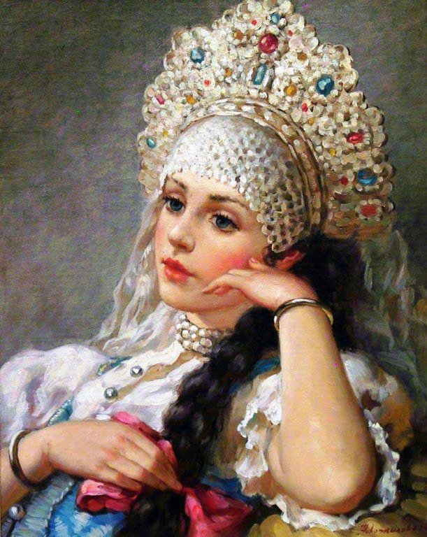русская красавица - сказка, образ, она, коса, царевна, девушка, женщина - оригинал