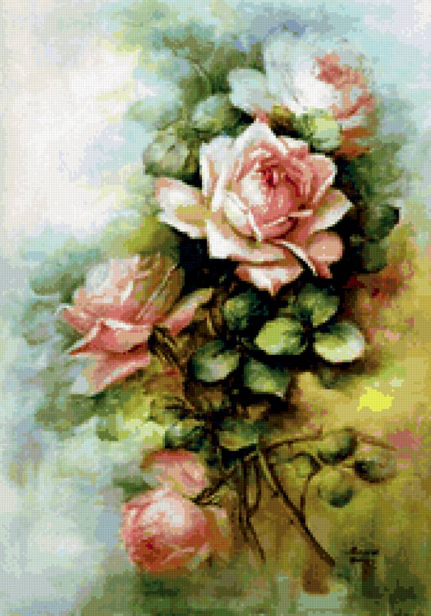 акварель розы - цветы, розы, живопись, букет - предпросмотр