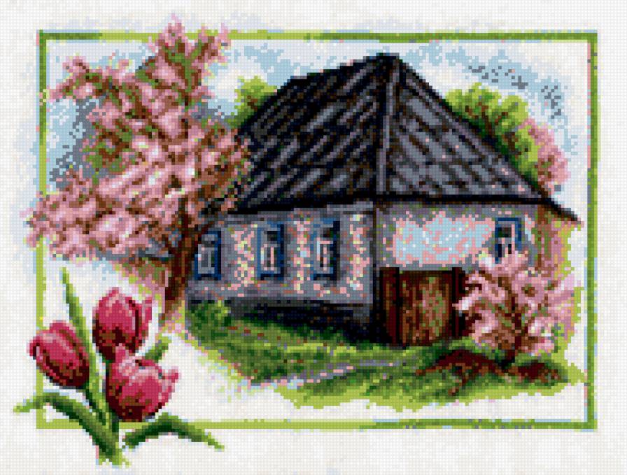 Весна в деревне - дом, деревня, цветы, село, весна, пейзаж - предпросмотр