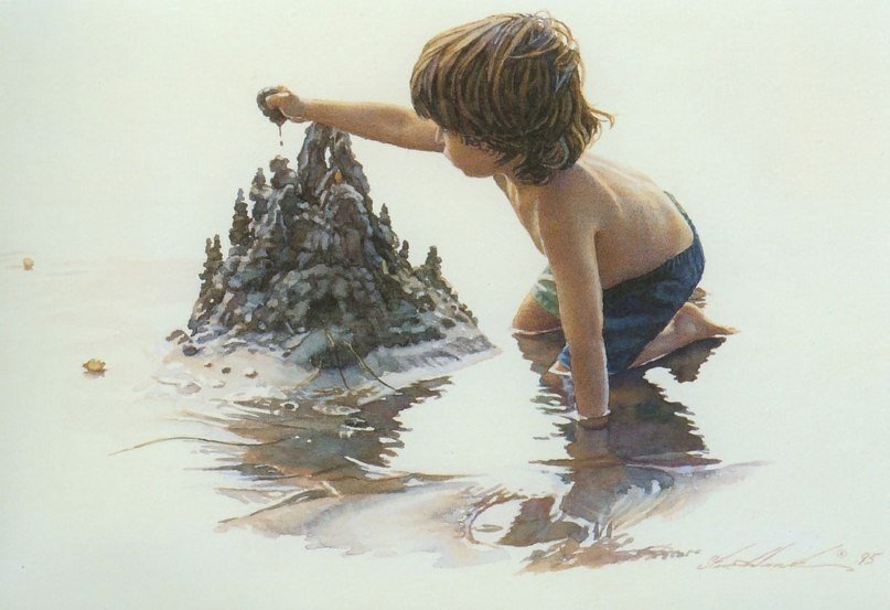 замок из песка - песок, замок, ребенок, дети, мальчик, море - оригинал