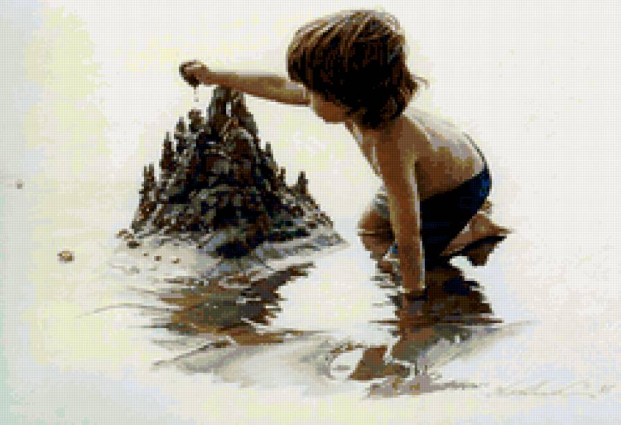 замок из песка - ребенок, дети, замок, мальчик, море, песок - предпросмотр