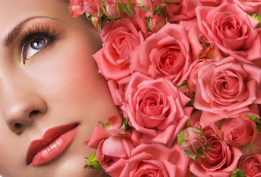 женский образ - цветы, розы, женщина - оригинал