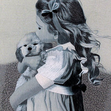Оригинал схемы вышивки «Девочка и щенок» (№369873)