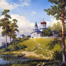 Схема вышивки «Церковь над рекой (По картине М.Сатарова)»