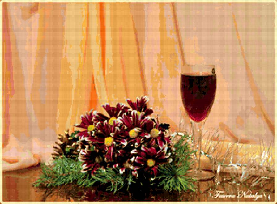 №371684 - вино, букет, цветы, натюрморт - предпросмотр