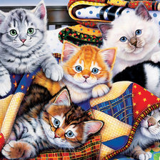 Оригинал схемы вышивки «пять котят» (№372021)