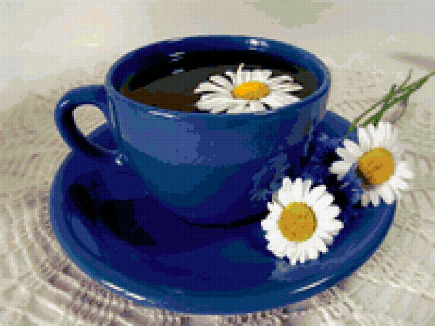 Чай с ромашками - чай, цветы, чашка, картина, натюрморт - предпросмотр