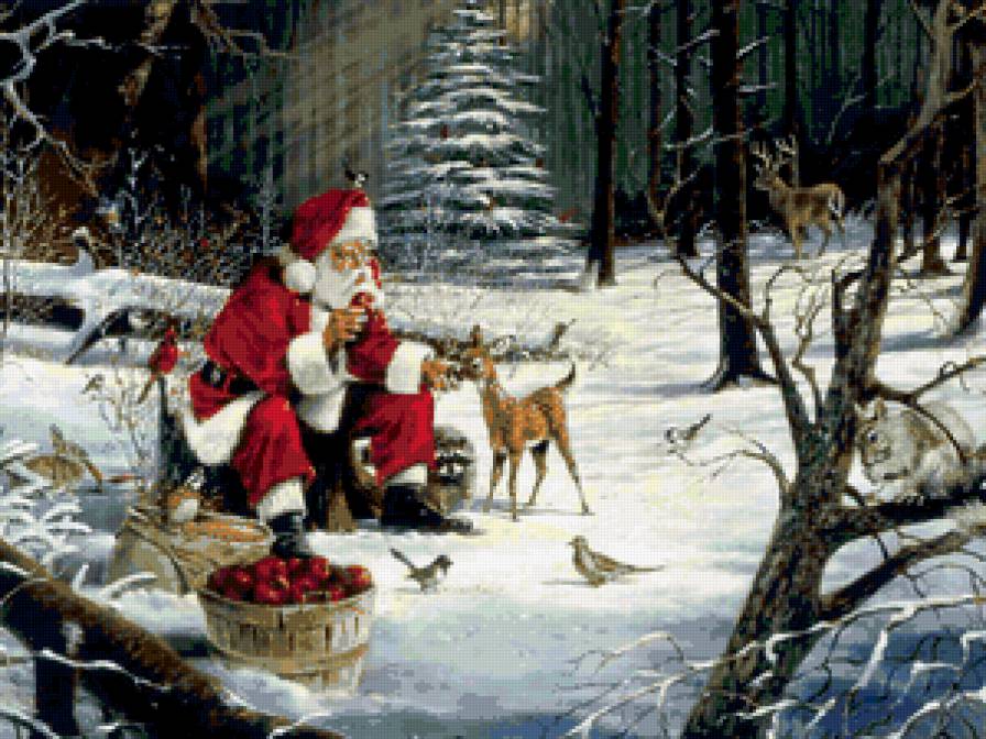 подарки для зверюшек - санта -клаус, лес, зима - предпросмотр