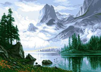 озеро у горы - озеро, горы, природа - оригинал