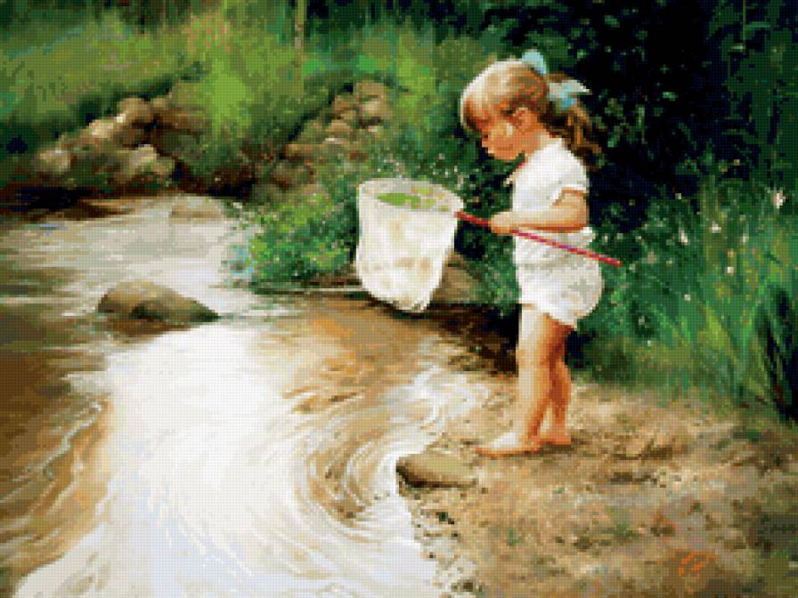 девочка с сачком - вода, дети, река, сачок, девочка, природа, ребенок - предпросмотр