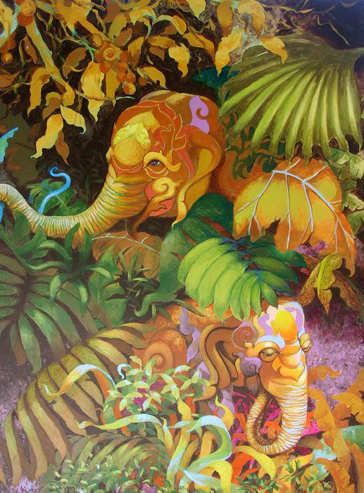 Разноцветные слоны Kris Surajaroenjai  1 - животные, слоны, живопись, картина - оригинал