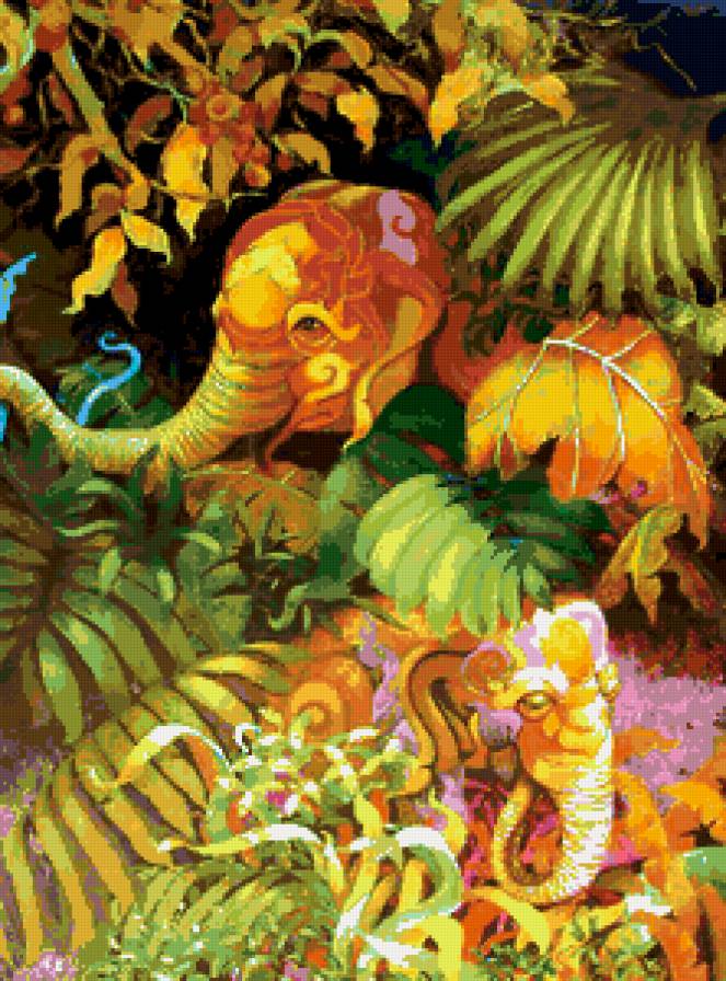 Разноцветные слоны Kris Surajaroenjai  1 - живопись, животные, картина, слоны - предпросмотр
