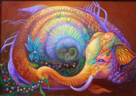 Разноцветные слоны Kris Surajaroenjai  5 - животные, живопись, слоны, картина - оригинал
