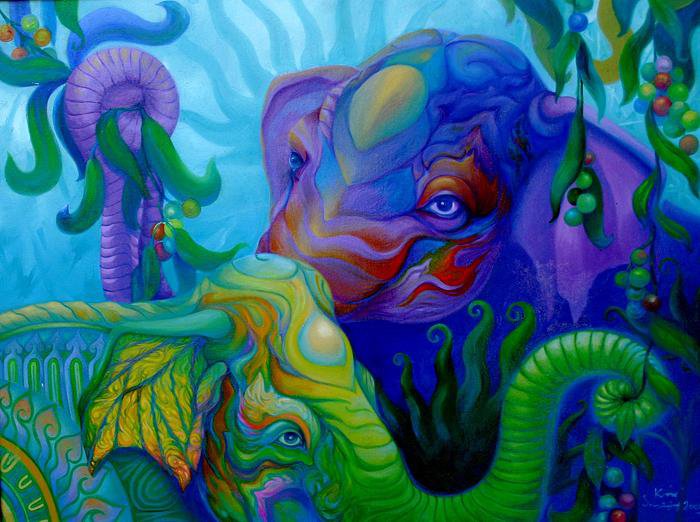 Разноцветные слоны Kris Surajaroenjai  6 - картина, слоны, животные, живопись - оригинал