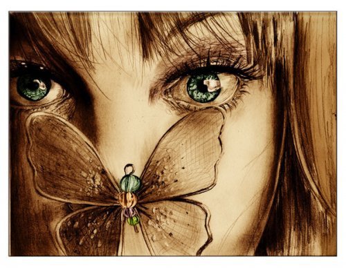 Завораживающий взгляд - бабочка, лицо, девушка, взгляд, голубые глаза. - оригинал