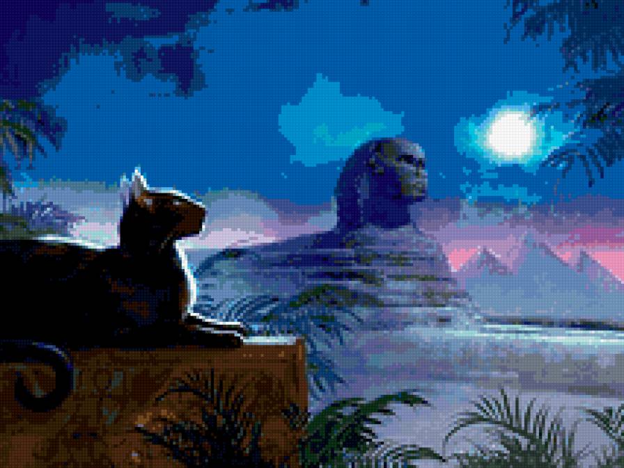 египетская ночь - фараон, пирамиды, кошка - предпросмотр