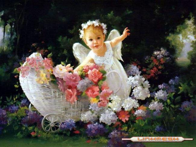 ретро дети - цветы, ангел, ангелочки, девочка, ребенок, розы, дети, ретро - оригинал