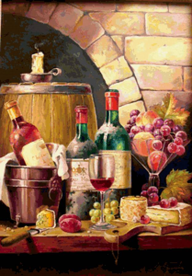 натюрморт для кухни - вино, фрукты - предпросмотр