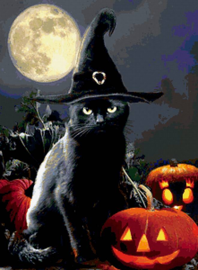 хеллоуин 2 - луна, кот, ночь, тыква, праздник - предпросмотр