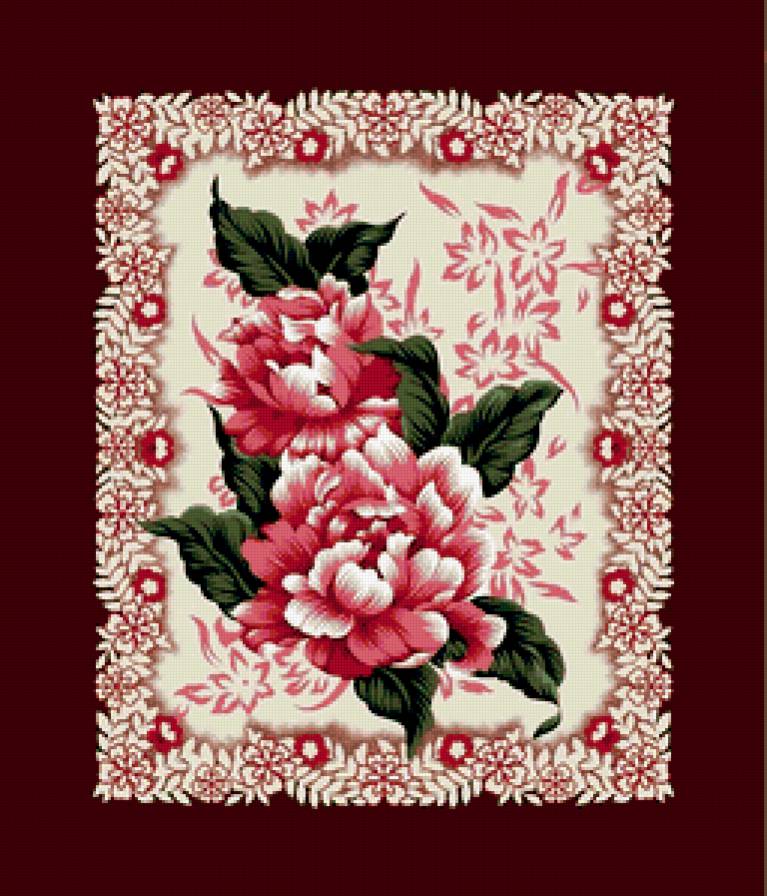 панно - розовые цветы, панно, пион, салфетка, скатерть, подушка, узор - предпросмотр