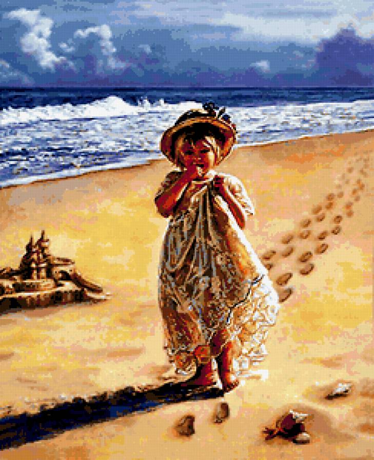 Девочка - ребенок, девочка, картина, берег, море - предпросмотр