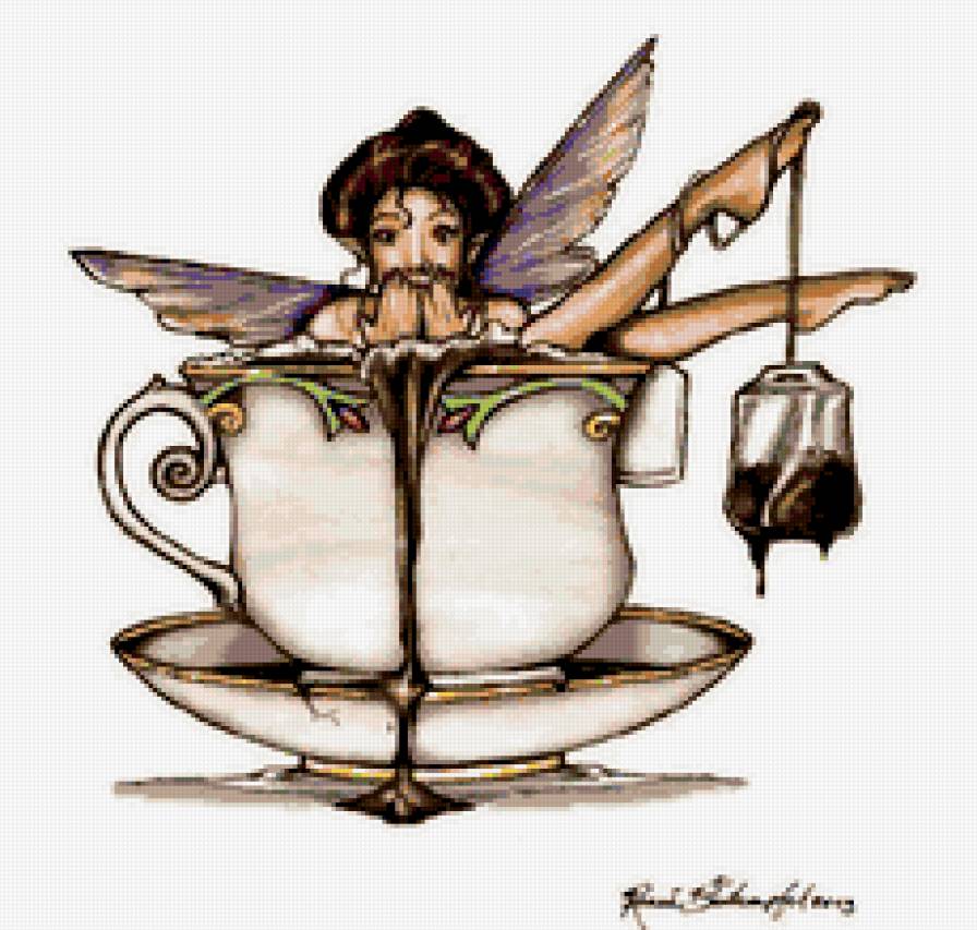 к чаю - девочка, крылья, красота, чай, детям, сказка, фея, чашка, ребенок - предпросмотр