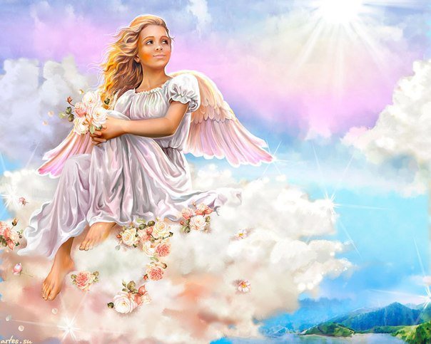 ангел - сказка, девушка, небо, крылья, цветы, девочка, мечта, фея, ангел, облако - оригинал