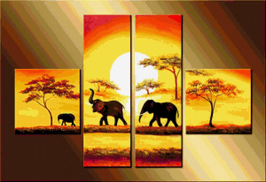 слоны - африка, закат, слоны - предпросмотр
