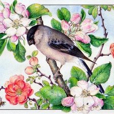 Оригинал схемы вышивки «птица на дереве» (№379710)