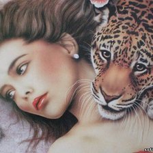 Оригинал схемы вышивки «девушка и леопард» (№380662)
