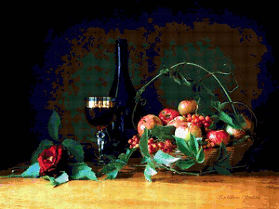 №381240 - цветы, фрукты, натюрморт, розы, вино - предпросмотр