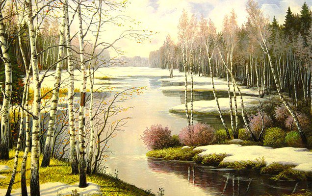 весенний пейзаж - лес, река, весна, деревья - оригинал