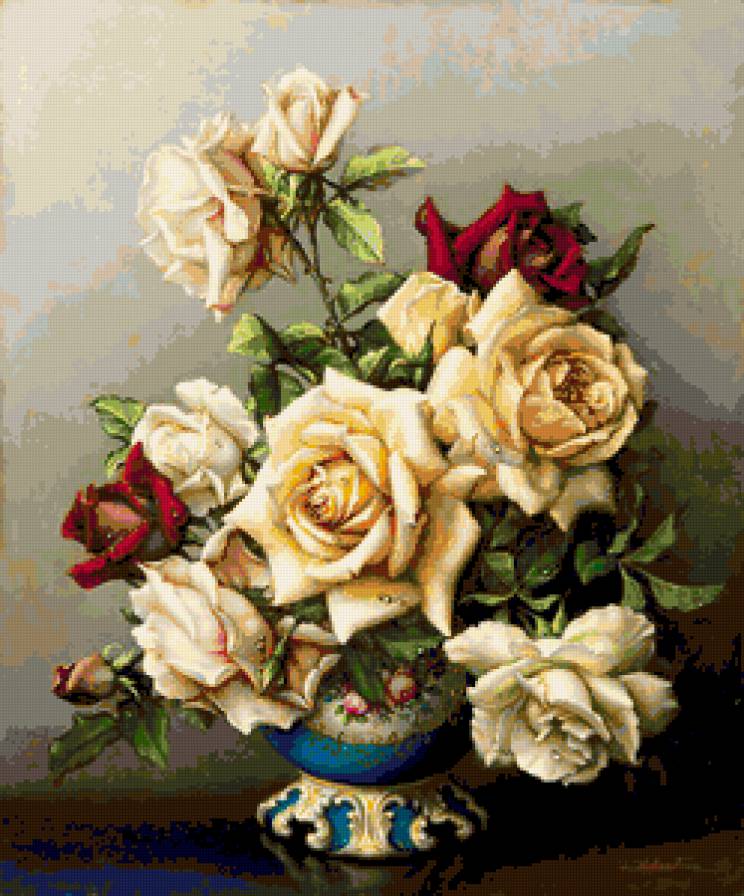 Розы - розочки, роза, ретро, ваза, розы, флора, букет, душистые розы - предпросмотр