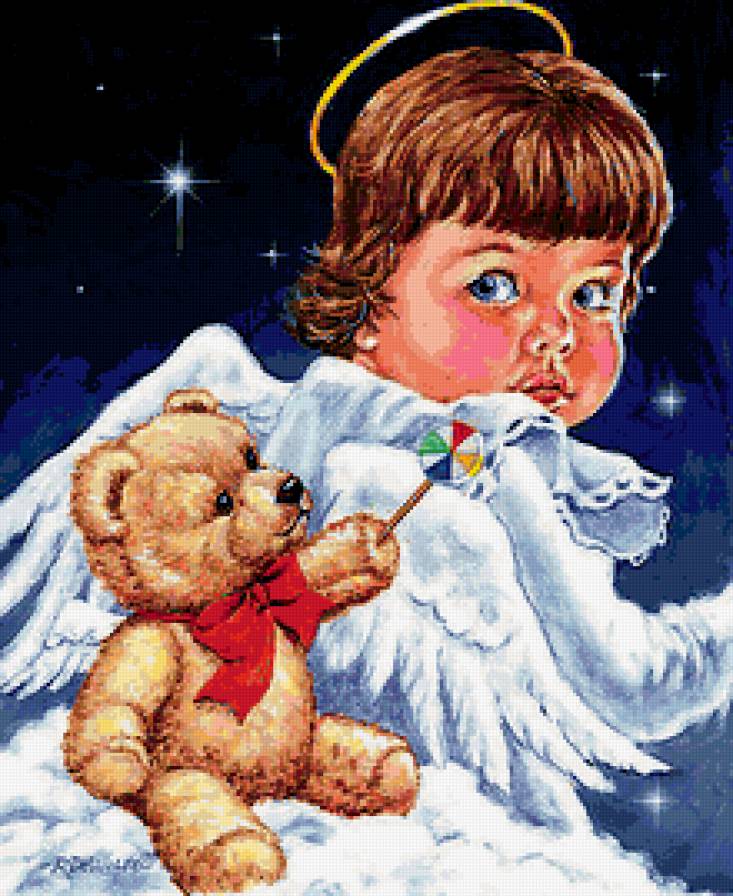 Дети-ангелы - ангел, мишка, игрушка - предпросмотр
