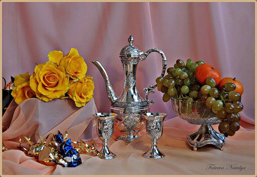 №381952 - букет, вино, цветы, виноград, натюрморт, розы - оригинал
