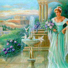 Оригинал схемы вышивки «женщина у фонтана» (№384740)