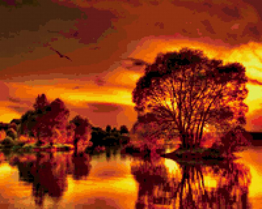 Огненный закат - пейзаж, закат - предпросмотр