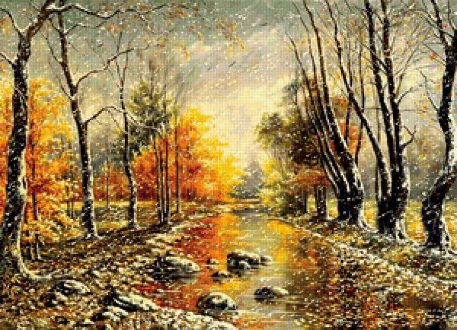 картина - природа, пейзаж, речка, осень - предпросмотр