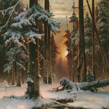 Оригинал схемы вышивки «Зимний закат в еловом лесу» (№387650)