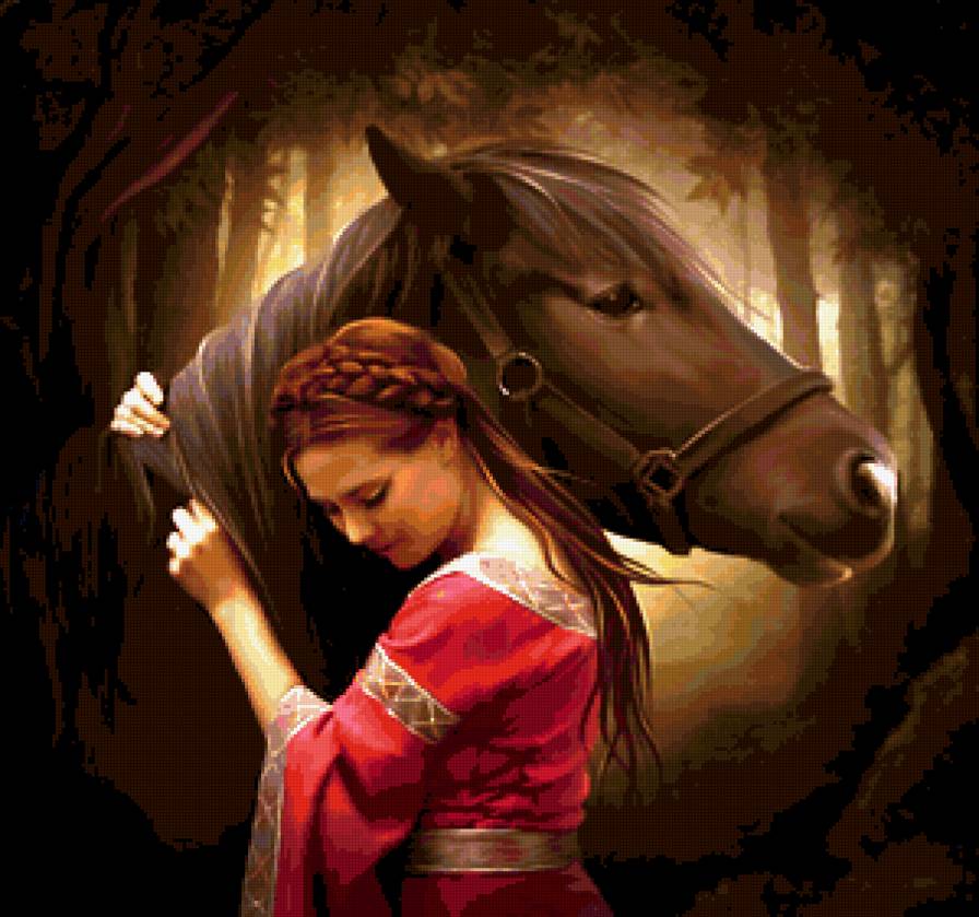 девушка и лошадь - лошадь, девушка - предпросмотр