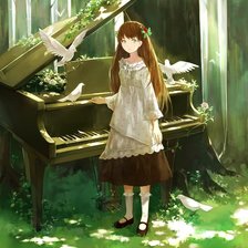 Схема вышивки «Девочка и пианино»